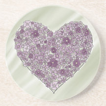 Purple flowered heart round coaster