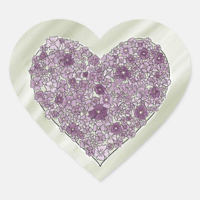 Purple flowered heart sticker (Front)