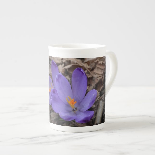 Purple flowering Woodland Crocus  Bone China Mug (Front Right)