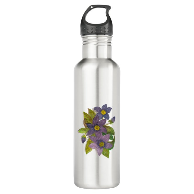Purple flowers 710 ml water bottle (Front)