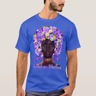 Purple Flowers Afro Hair Black Woman Overdose Warr T-Shirt