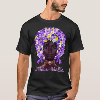 Purple Flowers Afro Hair Black Woman Overdose Warr T-Shirt