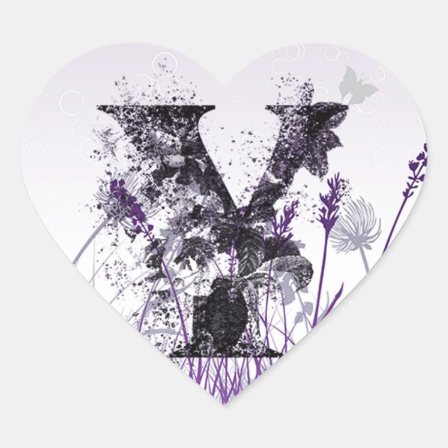 Purple Flowers Alphabet - Letter Y Girls Name Heart Sticker (Front)