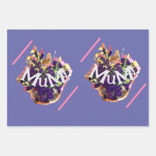 Purple Flowers and Bird Wrapping Paper Sheet