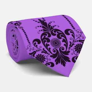 purple flowers and culicues print tie