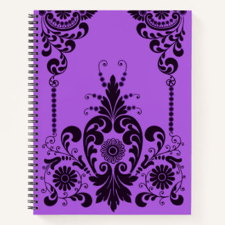 purple flowers and curlicues print notebook