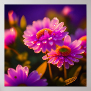 Purple Flowers and Dew Drops Photo Poster