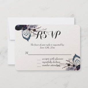 Purple Flowers and Feathers RSVP Card