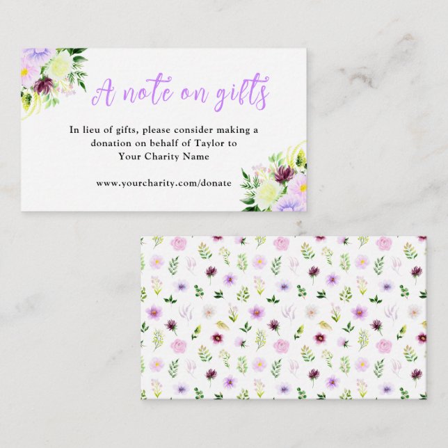 Purple Flowers and Foliage Birthday A Note On Gift Enclosure Card (Front/Back)