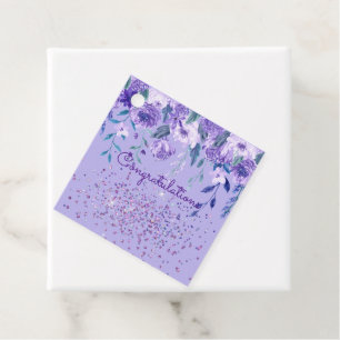 Purple Flowers and Glitter Gift Tag