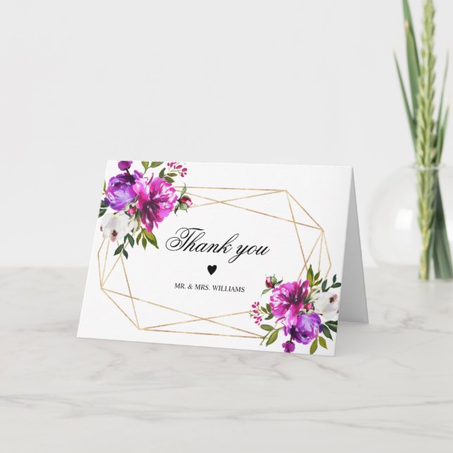 Purple Flowers and Greenery Leaves Card (Front)