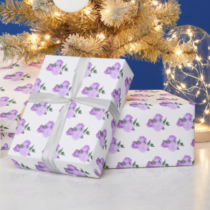 Purple Flowers and Greenery Pattern Wrapping Paper