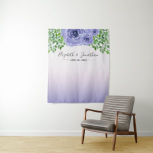 Purple Flowers and Greenery   Wedding Photo Prop Tapestry