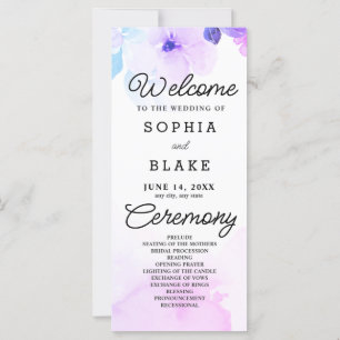 Purple Flowers and Greenery White Wedding Program