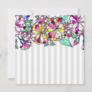 Purple flowers and grey stripes thank you card