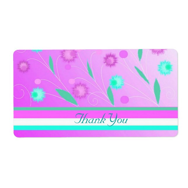 Purple Flowers and Stripes Thank You Label (Front)
