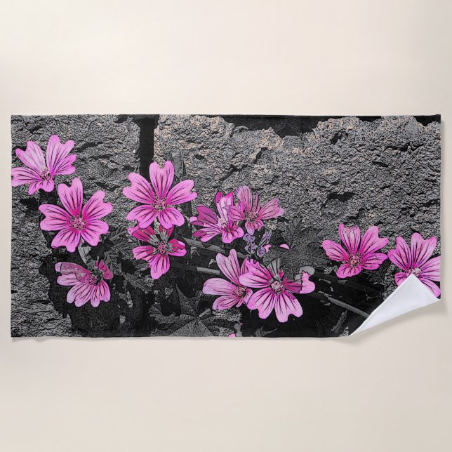 Purple flowers beach towel (Front)