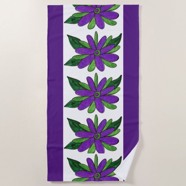 Purple Flowers Beach Towel (Front)