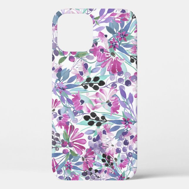 Purple Flowers & Berries: Watercolor Case-Mate iPhone Case (Back)