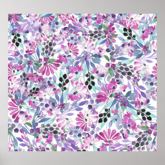 Purple Flowers & Berries: Watercolor Poster