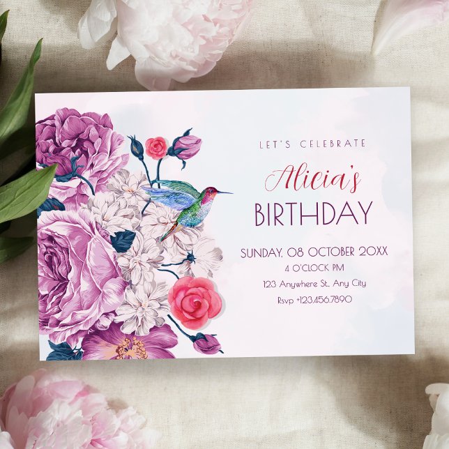 Purple flowers bloom birthday invitation (Creator Uploaded)