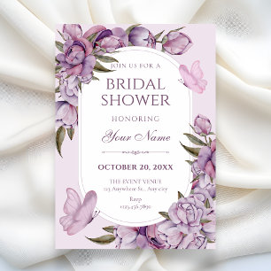 Purple flowers bloom bridal shower invitation
