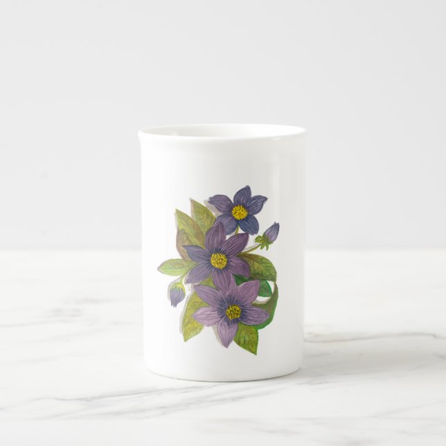Purple flowers bone china mug (Front)