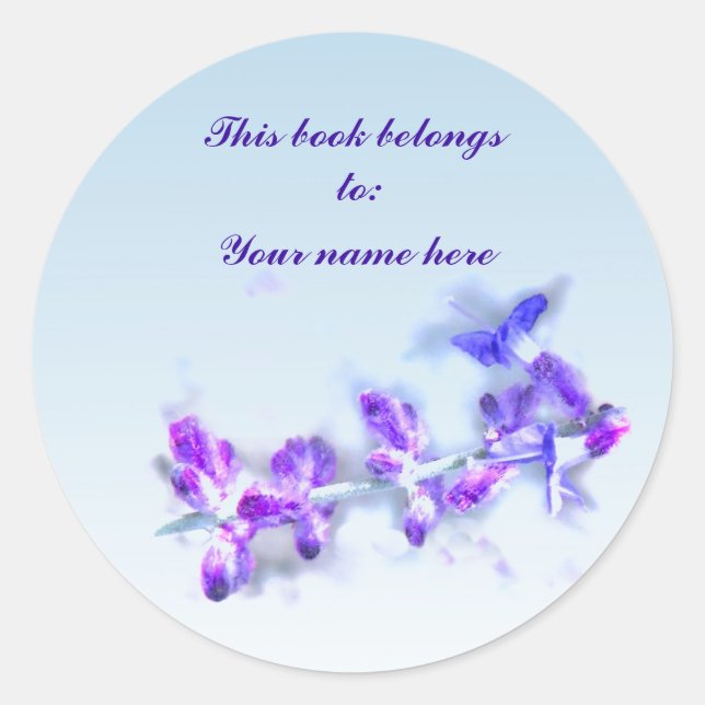 Purple Flowers Bookplate Classic Round Sticker (Front)