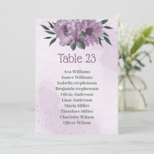 purple flowers botanical seating chart card