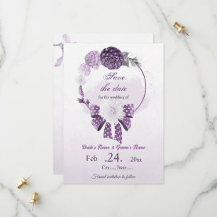 purple flowers botanical wedding save the date