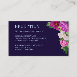 Purple Flowers Bouquet Blue Wedding Reception Enclosure Card
