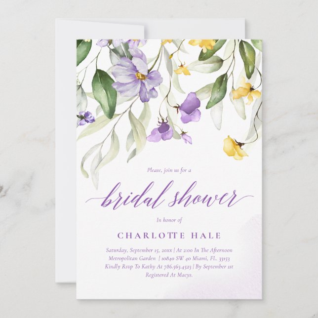 Purple Flowers Bridal Shower Invitation (Front)