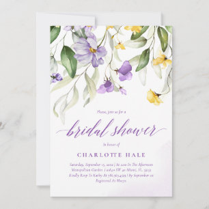 Purple Flowers Bridal Shower Invitation
