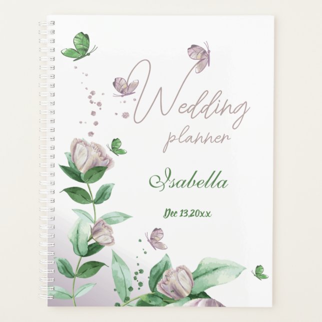 purple flowers & butterflies greenery wedding planner (Front)