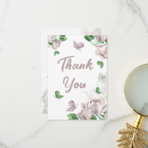 purple flowers butterflies wedding thank you card