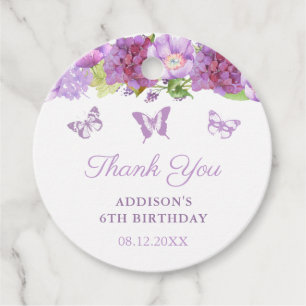 Purple Flowers Butterfly Birthday Party Favour Tags