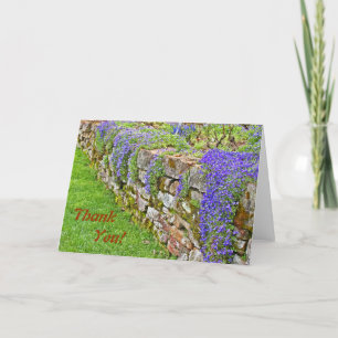 Purple Flowers Cascading Over Stone Wall Thank You Card