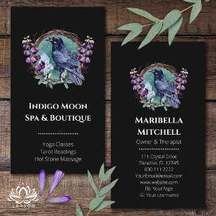Purple Flowers Celestial Raven Crystals Wreath Business Card