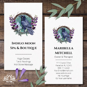 Purple Flowers Celestial Raven Crystals Wreath Business Card