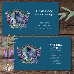 Purple Flowers Celestial Raven Crystals Wreath Business Card