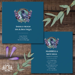Purple Flowers Celestial Raven Crystals Wreath Square Business Card