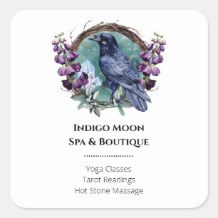 Purple Flowers Celestial Raven Crystals Wreath Square Sticker