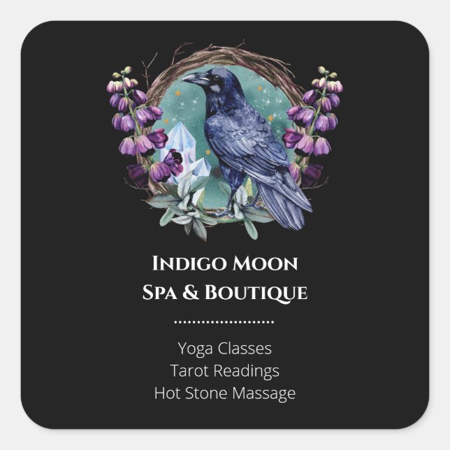 Purple Flowers Celestial Raven Crystals Wreath  Square Sticker (Front)