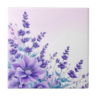 Purple Flowers Ceramic Tile