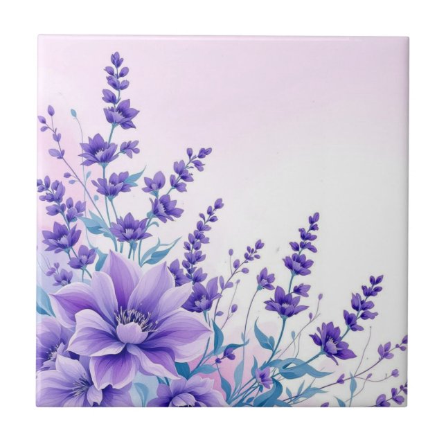 Purple Flowers Ceramic Tile (Front)