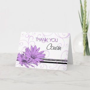 Purple Flowers Cousin Thank You Maid of Honour Car Card