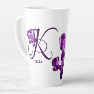 Purple flowers customisable Kelly name trendy boho Latte Mug