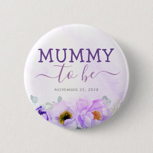 Purple Flowers Cute Mummy to Be Baby Shower 6 Cm Round Badge