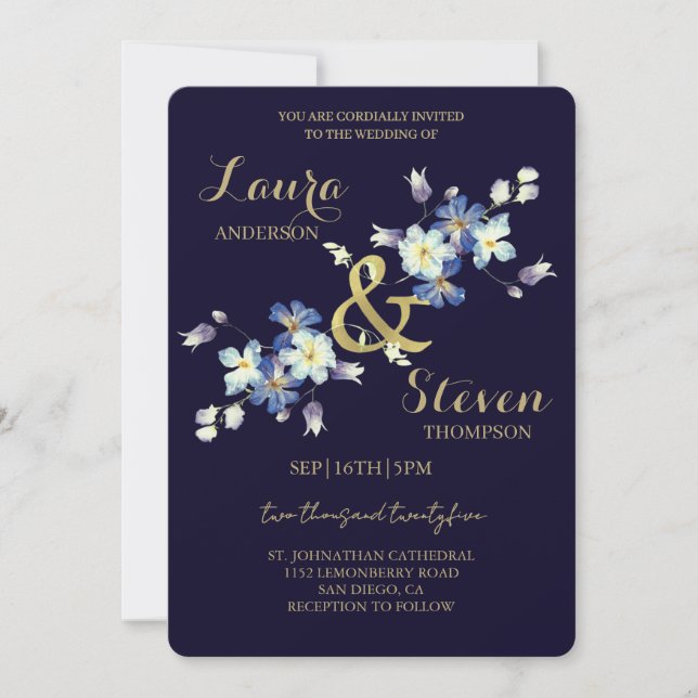 Purple Flowers Decoration Wedding Invitation (Front)