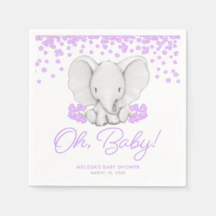 Purple Flowers Elephant Girl Baby Shower Napkin